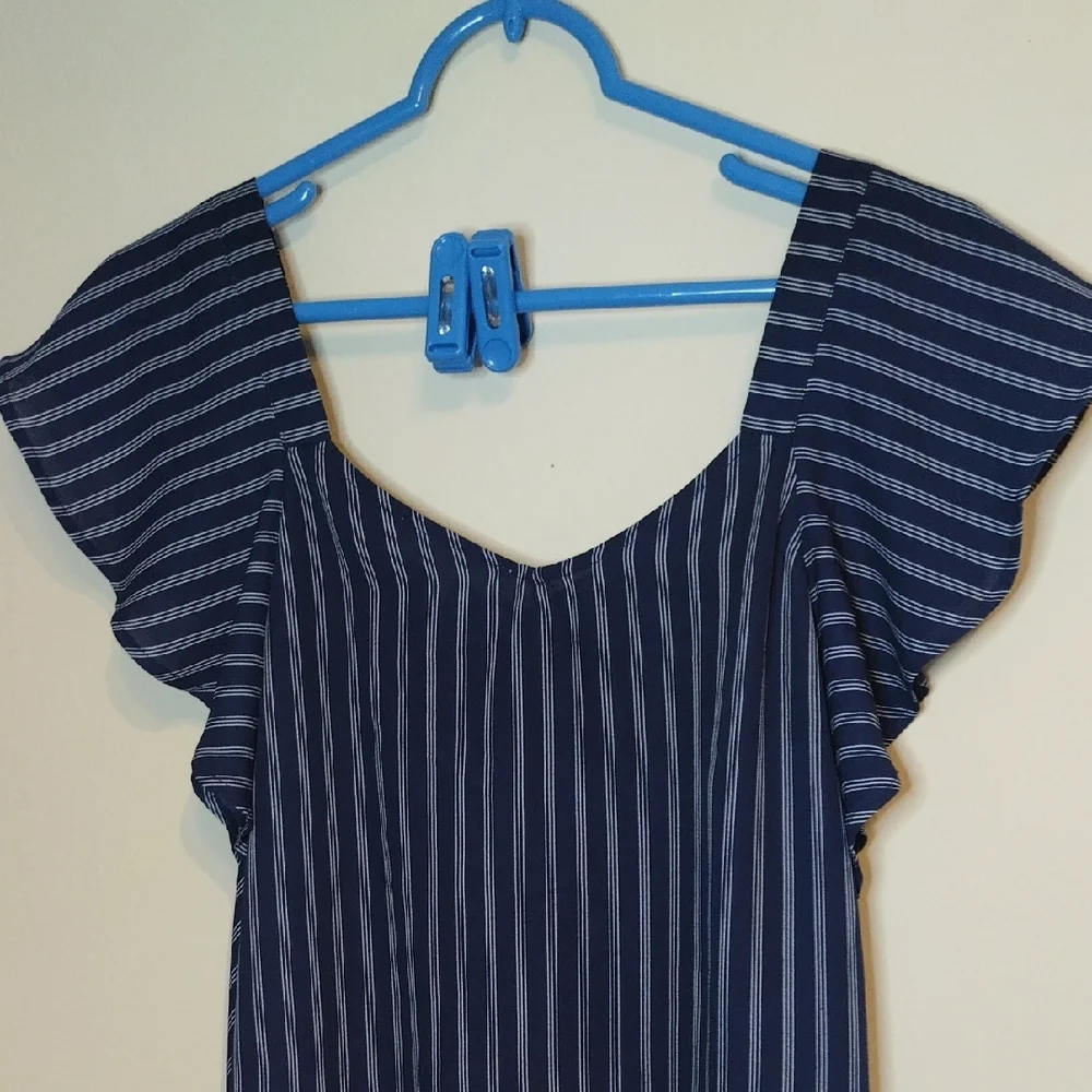 Chic Navy Striped Blouse with Tie Front - Picture 8 of 12